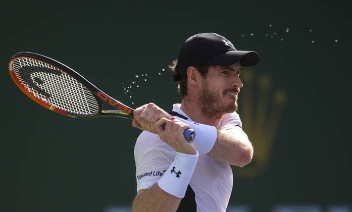 Andy Murray of Britain competes during his third round men s singles against Federico Delbonis of Argentina at the BNP Paribas Open in Indian Wells, the United States, on March 14, 2016. Murray lost 1-2. Yang Lei) (SP)U.S.-INDIAN WELLS-TENNIS-BNP PARIBAS OPEN YangxLeixC 