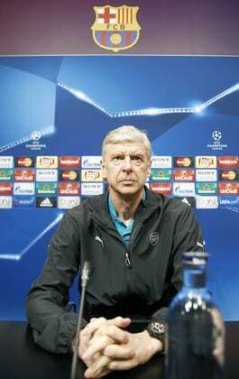 Arsenal FC s French head coach Arsene Wenger during a press conference PK Pressekonferenz following a training session at Camp Nou s stadium in Barcelona, northeastern Spain, 15 March 2016. FC Barcelona Barca will face Arsenal FC in a UEFA Champions League s round of 16 second leg match on 16 March. Arsenal FC s press conference !ACHTUNG: NUR REDAKTIONELLE NUTZUNG!  20160315-635936698684202659