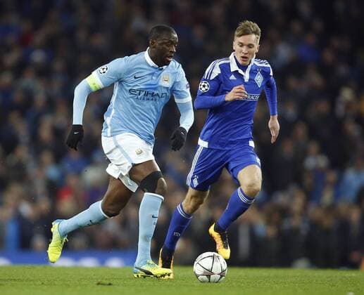 Yaya Toure of Manchester City during the UEFA Champions League match at the Etihad Stadium. - PhilipxOldham Sportimage EDITORIAL USE ONLY. No use with unauthorised audio, video, data, fixture lists, club league logos or live services. Online in-match use limited to 120 images, no video emulation. No use in betting, games or single club league player publications.