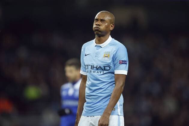 Fernandinho of Manchester City dejected during the UEFA Champions League match at the Etihad Stadium. - PhilipxOldham Sportimage EDITORIAL USE ONLY. No use with unauthorised audio, video, data, fixture lists, club league logos or live services. Online in-match use limited to 120 images, no video emulation. No use in betting, games or single club league player publications.