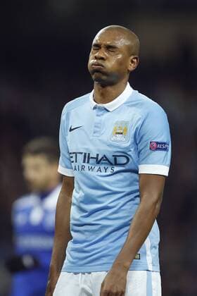 Fernandinho of Manchester City dejected during the UEFA Champions League match at the Etihad Stadium. - PhilipxOldham Sportimage EDITORIAL USE ONLY. No use with unauthorised audio, video, data, fixture lists, club league logos or live services. Online in-match use limited to 120 images, no video emulation. No use in betting, games or single club league player publications.