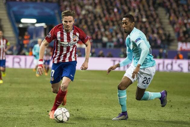 Fußball, Champions League, Atletico Madrid - PSV Eindhoven Atletico de Madrid s Saul Niguez and PSV Eindhoven s Joshua Brenet during UEFA Champions League match. March 15,2016.  (20160315014)