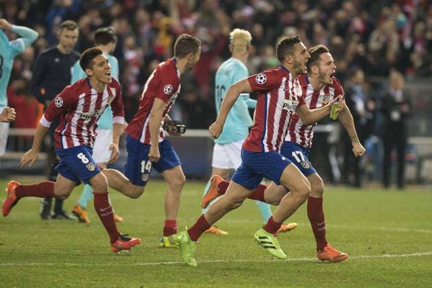 Atletico de Madrid s players celebrating the victory during UEFA Champions League match. March 15,2016.  (20160315021)