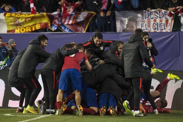 Atletico de Madrid s players celebrating the victory during UEFA Champions League match. March 15,2016.  (20160315022)