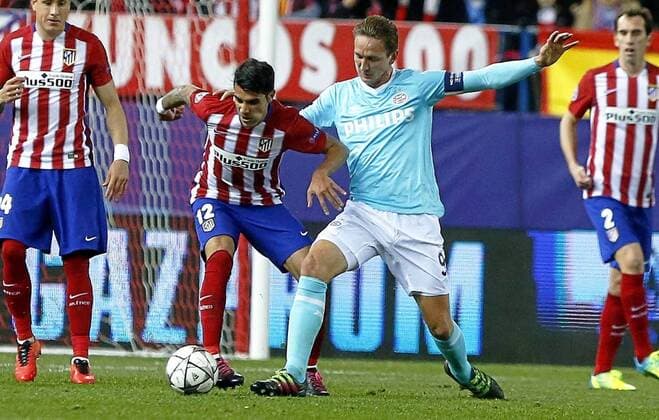 Fußball, Champions League, Atletico Madrid - PSV Eindhoven Champions League played between Atletico Madrid and PSV Eindhoven. In this picture, Augusto. xPABLOxMORENOxARRIEROx 