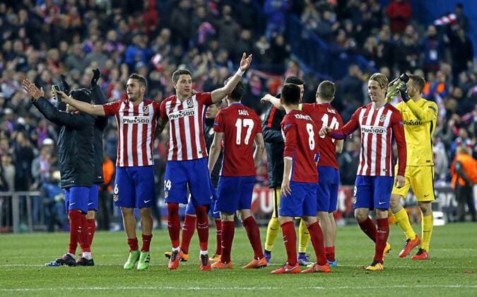 Champions League played between Atletico Madrid and PSV Eindhoven. In this picture, Atletico players celebrate the victory. xPABLOxMORENOxARRIEROx 