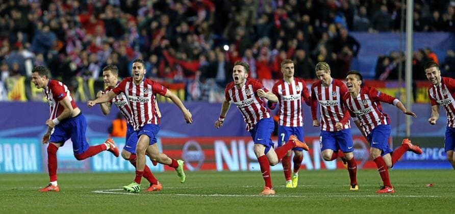 Champions League played between Atletico Madrid and PSV Eindhoven. In this picture, Atletico players celebrate the victory. xFOTOxCHEMAxREYx 