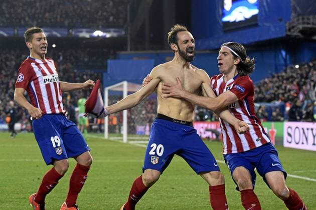 Champions League played between Atletico Madrid and PSV Eindhoven. In this picture, Atletico players celebrate the victory. xJUANxAGUADOx 