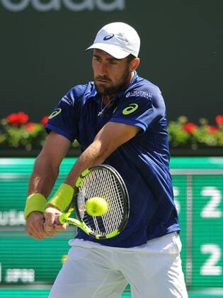 March 15, 2016: Steve Johnson (USA)) in action during his singles match against Kei Nishikori (JPN at the BNP Paribas Open played at the Indian Wells Tennis Garden, Indian Wells, CA (Photo by Cynthia Lum Icon Sportswire) TENNIS: MAR 15 BNP Paribas Open Icon250031516638 EDITORIAL USE ONLY