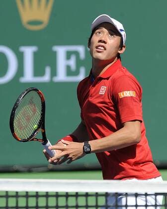 15 March 2016: Kei Nishikori (JPN) watches a ball during a third round match against Steve Johnson (USA) during the BNP Paribas Open played at the Indian Wells Tennis Garden in Indian Wells, CA. (Photo By John Cordes Icon Sportswire) TENNIS: MAR 15 BNP Paribas Open Icon506160315029 EDITORIAL USE ONLY