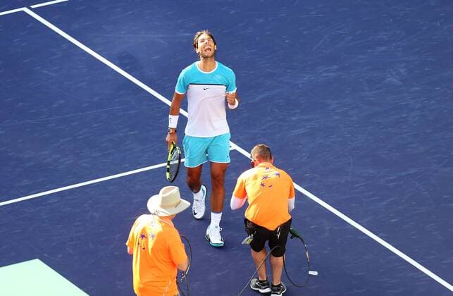 March 15, 2016: Rafael Nadal of Spain celebrates winning his match against Fernando Verdasco of Spain at the 2016 BNP Paribas Open at Indian Wells Tennis Garden in Indian Wells, California. TENNIS 2016: BNP Paribas Open MAR 15 - ZUMAcb8_