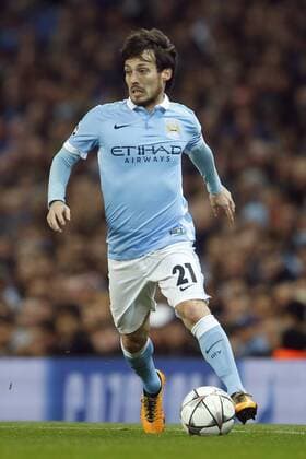 David Silva of Manchester City during the UEFA Champions League match at the Etihad Stadium. - PhilipxOldham Sportimage EDITORIAL USE ONLY. No use with unauthorised audio, video, data, fixture lists, club league logos or live services. Online in-match use limited to 120 images, no video emulation. No use in betting, games or single club league player publications.