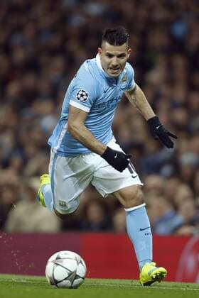 Sergio Aguero Kun of Manchester City during the UEFA Champions League match at the Etihad Stadium. - PhilipxOldham Sportimage EDITORIAL USE ONLY. No use with unauthorised audio, video, data, fixture lists, club league logos or live services. Online in-match use limited to 120 images, no video emulation. No use in betting, games or single club league player publications.