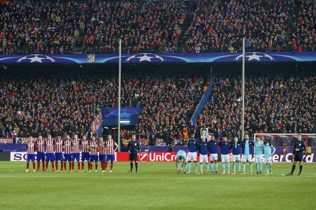 shout out teams of Club Atletico de Madrid en team of PSV during the UEFA Champions League Round of 16, Second leg match between Atletico madrid and PSV Eindhoven on March 15, 2016 at the Estadio Vicente Calder& 243;n in Madrid, Spain. Atletico Madrid v PSV Eindhoven UEFA Champions League 2015 2016 xVIxxIVx 5165556