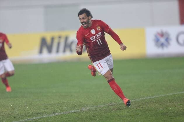 Ricardo Goulart of China s Guangzhou Evergrande reacts after scoring a goal by penalty shot against Japan s Urawa Red Diamonds during their Group H match of the AFC Champions League 2016 in Guangzhou city, south China s Guangdong province, 16 March 2016. Guangzhou Evergrande made a draw 2-2 with Japan s Urawa Red Diamonds. Guangzhou Evergrande draws with Urawa Red Diamonds at AFC Champions League  20160316_34978