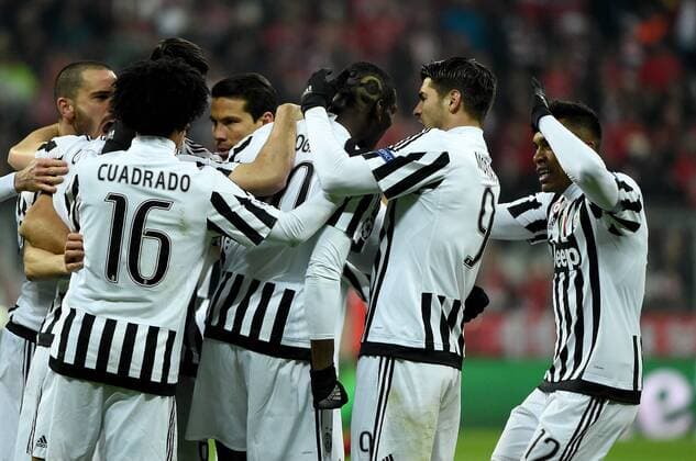 16.03.2016, xjhx, Fussball Champions League, FC Bayern Muenchen - Juventus Turin, emspor, v.l. Paul Pogba (Juventus Turin) und Paul Pogba (Juventus Turin) Torjubel, Goal celebration, celebrate the goal zum 0:1