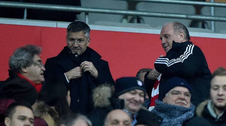 16.03.2016, xjhx, Fussball Champions League, FC Bayern Muenchen - Juventus Turin, emspor, v.l. Helmut Markwort (Herausgeber Focus), Herbert Hainer (Addidas Chef CEO), Ulrich Uli Hoeness Hoeneß Hoenes (FC Bayern Muenchen)