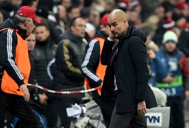 16.03.2016, xjhx, Fussball Champions League, FC Bayern Muenchen - Juventus Turin, emspor, v.l. Josep Pep Guardiola (Trainer FC Bayern Muenchen) enttaeuscht, enttaeuscht schauend, dissapointed