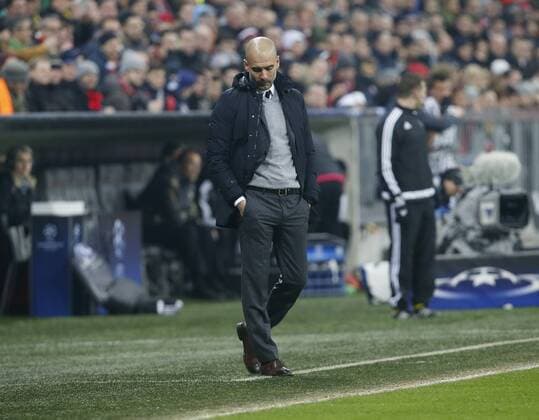 Enttäuschung München, Trainer Josep Pep Guardiola (Bayern) . FC Bayern München-Juventus Turin . München, GER, 16.03.2016, Achtelfinale Rückspiel, Fussball-Champions League 2015-2016 .