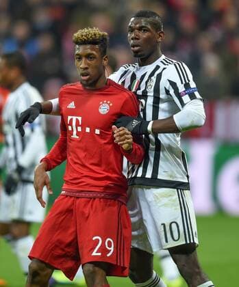 FUSSBALL CHAMPIONS LEAGUE SAISON 2015 2016 ACHTELFINALE RUECKSPIEL FC Bayern Muenchen - Juventus Turin 16.03.2016 Kingsley Coman (li) und Paul Pogba (re, Juventus Turin) 