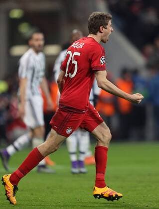 SOCCER - CL, Bayern vs Juventus MUNICH,GERMANY,16.MAR.16 - SOCCER - UEFA Champions League, Round of 16, FC Bayern Muenchen vs Juventus Turin. Image shows the rejoicing of Thomas Mueller (Bayern). GEPAxpictures xThomasxBachun