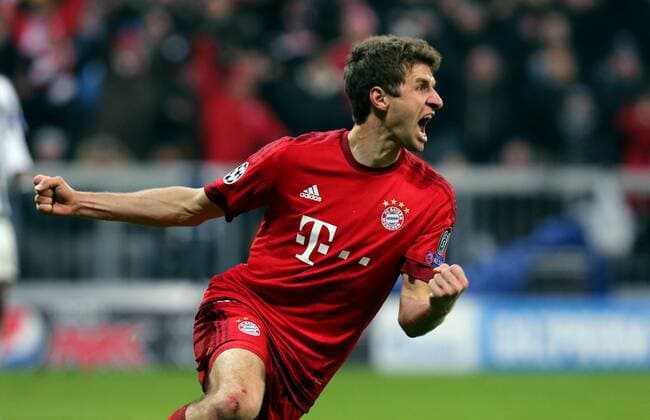 München Fußball Champions League Bayern München vs. Juventus Turin, Torschütze Thomas Müller (Bayern) jubelt über sein Tor zum 2:2