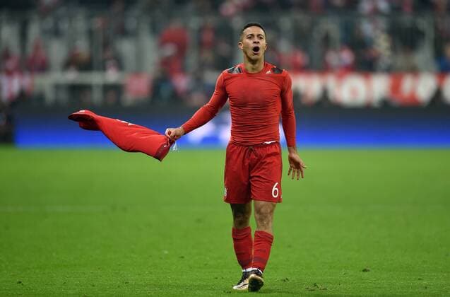 FUSSBALL CHAMPIONS LEAGUE SAISON 2015 2016 ACHTELFINALE RUECKSPIEL FC Bayern Muenchen - Juventus Turin 16.03.2016 Thiago Alcantara (FC Bayern Muenchen) bejubelt seinen Treffer zum 3:2 