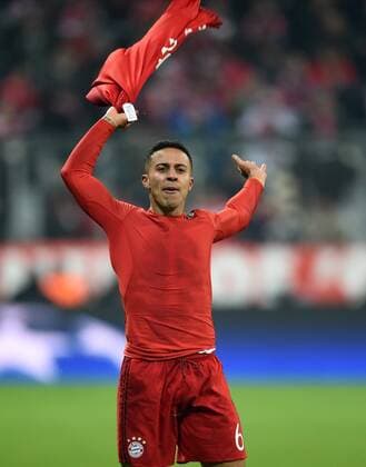 FUSSBALL CHAMPIONS LEAGUE SAISON 2015 2016 ACHTELFINALE RUECKSPIEL FC Bayern Muenchen - Juventus Turin 16.03.2016 Thiago Alcantara (FC Bayern Muenchen) bejubelt seinen Treffer zum 3:2 