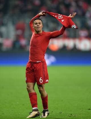 FUSSBALL CHAMPIONS LEAGUE SAISON 2015 2016 ACHTELFINALE RUECKSPIEL FC Bayern Muenchen - Juventus Turin 16.03.2016 Thiago Alcantara (FC Bayern Muenchen) bejubelt seinen Treffer zum 3:2 