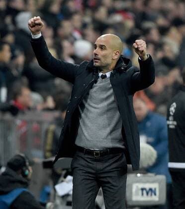 16.03.2016, xjhx, Fussball Champions League, FC Bayern Muenchen - Juventus Turin, emspor, v.l. Josep Pep Guardiola (Trainer FC Bayern Muenchen) jubeln jubelt nach Spielende.