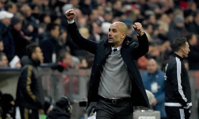 16.03.2016, xjhx, Fussball Champions League, FC Bayern Muenchen - Juventus Turin, emspor, v.l. Josep Pep Guardiola (Trainer FC Bayern Muenchen) jubeln jubelt nach Spielende.