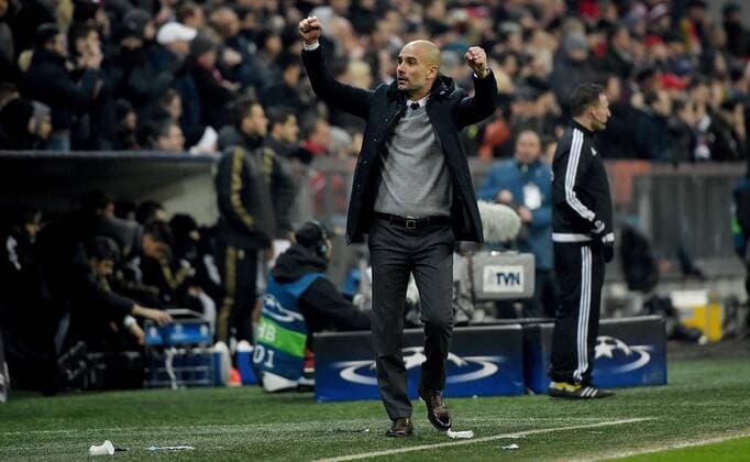 16.03.2016, xjhx, Fussball Champions League, FC Bayern Muenchen - Juventus Turin, emspor, v.l. Josep Pep Guardiola (Trainer FC Bayern Muenchen) jubeln jubelt nach Spielende.