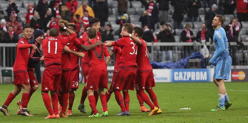 SOCCER - CL, Bayern vs Juventus MUNICH,GERMANY,16.MAR.16 - SOCCER - UEFA Champions League, Round of 16, FC Bayern Muenchen vs Juventus Turin. Image shows the rejoicing of FC Bayern Muenchen. GEPAxpictures xThomasxBachun