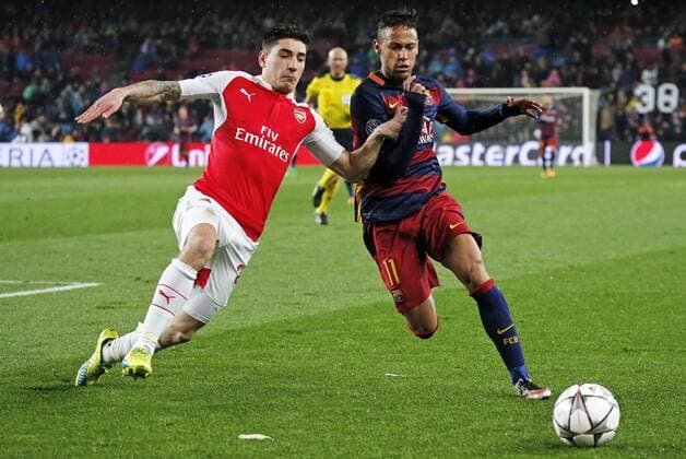 March 16, 2016 - Barcelona, Catalonia, Spain - BARCELONA -march 16- SPAIN: Neymar Jr. and Hector Bellerin during the match between FC Barcelona Barca and Arsenal FC, corresponding to the second legh of the 1 8 final of the Champions League, played at the Camp Nou Stadium, on march 16, 2016. Uefa Champions League Round of 16: Barcelona vs Arsenal  - ZUMAn230