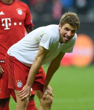 FUSSBALL CHAMPIONS LEAGUE SAISON 2015 2016 ACHTELFINALE RUECKSPIEL FC Bayern Muenchen - Juventus Turin 16.03.2016 Thomas Mueller (FC Bayern Muenchen) freut sich nach dem Abpfiff 