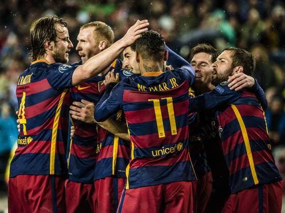March 16, 2016 - Barcelona, Catalonia, Spain - FC Barcelona Barca forward SUAREZ celebrates his goal with teammates during the Champions League last sixteen second leg between FC Barcelona and Arsenal FC at the Camp Nou stadium in Barcelona FC Barcelona seals progression to CL quarter-finals - ZUMAo105
