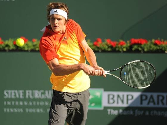 16 March 2016: Alexander Zverev (GER) in action during his loss to Rafael Nadal (ESP) in the men s singles at the BNP Paribas Open played at the Indian Wells Tennis Garden, Indian Wells, CA (Photo by Cynthia Lum Icon Sportswire) TENNIS: MAR 16 BNP Paribas Open Icon250031616028 EDITORIAL USE ONLY