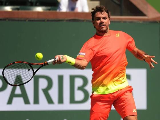 16 March 2016: Stan Stanislas Wawrinka (SUI) in action during his singles match against David Goffin (BEL) at the BNP Paribas Open played at the Indian Wells Tennis Garden, Indian Wells, CA (Photo by Cynthia Lum Icon Sportswire) TENNIS: MAR 16 BNP Paribas Open Icon250031616123 EDITORIAL USE ONLY
