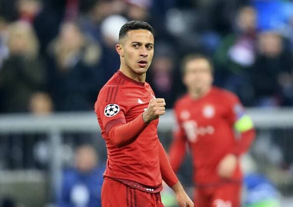16.03.2016, Fussball Championsleague 2015 2016, Achtelfinale Rückspiel, FC Bayern München - Juventus Turin, in der Allianzarena München. Thiago (FC Bayern München) jubelt. 