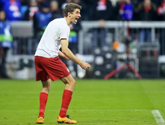 16.03.2016, Fussball Championsleague 2015 2016, Achtelfinale Rückspiel, FC Bayern München - Juventus Turin, in der Allianzarena München. Thomas Müller (FC Bayern München) jubelt 