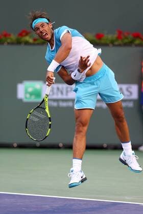 March 16, 2016: Rafael Nadal of Spain serves against Alexander Zverev of Germany during the 2016 BNP Paribas Open at Indian Wells Tennis Garden in Indian Wells, California. TENNIS 2016: BNP Paribas Open MAR 16 - ZUMAcb8_