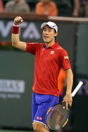March 16, 2016: Kei Nishikori of Japan celebrates after winning his match against John Isner during the 2016 BNP Paribas Open at Indian Wells Tennis Garden in Indian Wells, California. TENNIS 2016: BNP Paribas Open MAR 16 - ZUMAcb8_