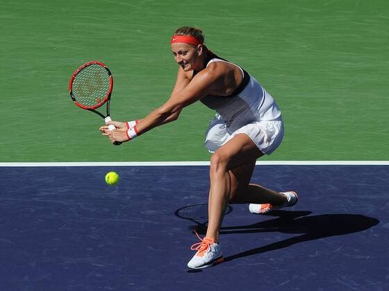 16 Mar. 2016: Petra Kvitova (CZE) runs to get to the ball during a quarterfinals match against Agnieszka Radwanska (POL) during the BNP Paribas Open played at the Indian Wells Tennis Garden in Indian Wells, CA. (Photo By John Cordes Icon Sportswire) TENNIS: MAR 16 BNP Paribas Open Icon506160316021 EDITORIAL USE ONLY