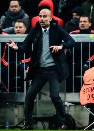 (160317) -- MUNICH, March 16, 2016 -- Bayern Munich s head coach Pep Guardiola reacts during the round of 16 second leg match of UEFA Champions League between Bayern Munich and Juventus in Munich, Germany, on March 16, 2016. Bayern Munich won the match by 4-2 and advanced to the quarterfinal with a 6-4 aggregate victory. ) (SP)GERMANY-MUNICH-UEFA CHAMPIONS LEAGUE-ROUND OF 16 SECOND LEG-BAYERN MUNICH VS JUVENTUS PhilippexRuiz 