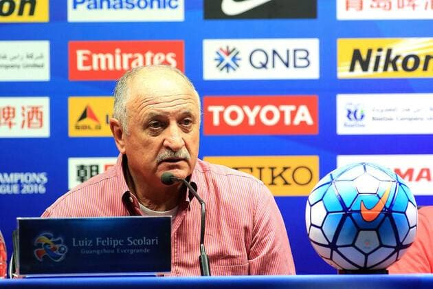 GUANGZHOU, CHINA - MARCH 16: (CHINA OUT) Luiz Felipe Scolari, head coach of Guangzhou Evergrande, attends a press conference PK Pressekonferenz after the AFC Champions League Group H match between Guangzhou Evergrande and Urawa Red Diamonds on March 16, 2016 in Guangzhou, China.  CFP481257673 