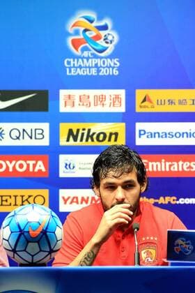 GUANGZHOU, CHINA - MARCH 16: (CHINA OUT) Ricardo Goulart of Guangzhou Evergrande attends a press conference PK Pressekonferenz after the AFC Champions League Group H match between Guangzhou Evergrande and Urawa Red Diamonds on March 16, 2016 in Guangzhou, China.  CFP481257675 