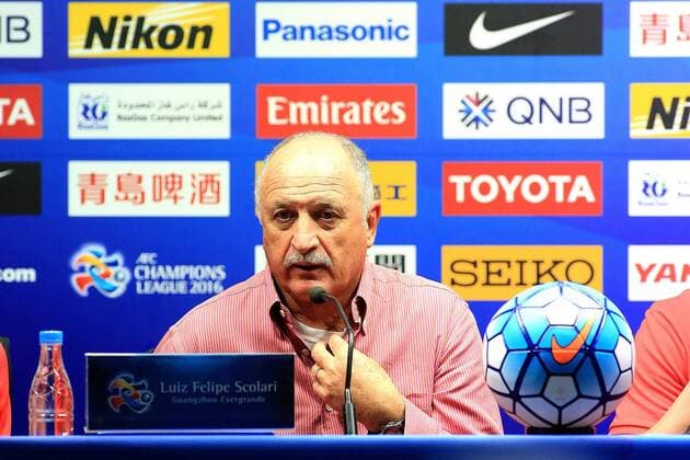 GUANGZHOU, CHINA - MARCH 16: (CHINA OUT) Luiz Felipe Scolari, head coach of Guangzhou Evergrande, attends a press conference PK Pressekonferenz after the AFC Champions League Group H match between Guangzhou Evergrande and Urawa Red Diamonds on March 16, 2016 in Guangzhou, China.  CFP481257676 