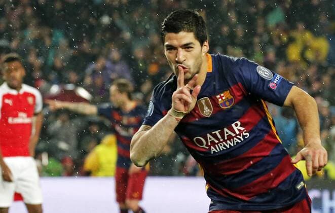 March 16, 2016 - Barcelona, Catalonia, Spain - BARCELONA -march 16- SPAIN: Luis Suarez celebration during the match between FC Barcelona Barca and Arsenal FC, corresponding to the second legh of the 1 8 final of the Champions League, played at the Camp Nou Stadium, on march 16, 2016. Uefa Champions League Round of 16: Barcelona vs Arsenal  - ZUMAn230