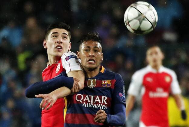 March 16, 2016 - Barcelona, Catalonia, Spain - BARCELONA -march 16- SPAIN: Neymar Jr. and Hector Bellerin during the match between FC Barcelona Barca and Arsenal FC, corresponding to the second legh of the 1 8 final of the Champions League, played at the Camp Nou Stadium, on march 16, 2016. Uefa Champions League Round of 16: Barcelona vs Arsenal  - ZUMAn230