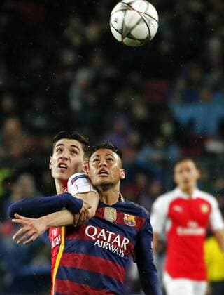 March 16, 2016 - Barcelona, Catalonia, Spain - BARCELONA -march 16- SPAIN: Neymar Jr. and Hector Ballarin during the match between FC Barcelona Barca and Arsenal FC, corresponding to the second legh of the 1 8 final of the Champions League, played at the Camp Nou Stadium, on march 16, 2016. Uefa Champions League Round of 16: Barcelona vs Arsenal  - ZUMAn230